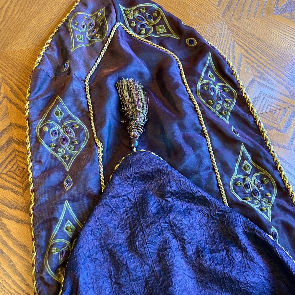 Ornate Table Runner Burgundy Purple Silk Beaded Tassel Royal Castlecore Luxury